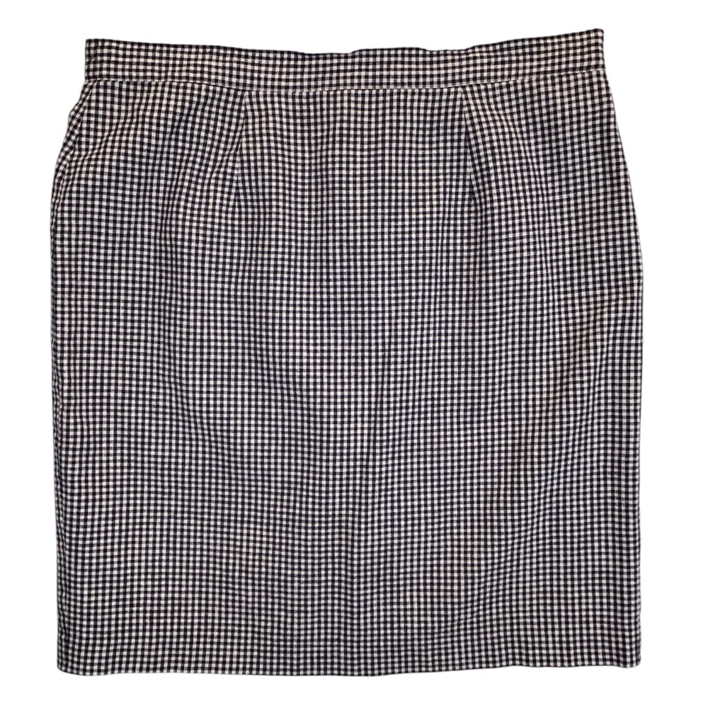 Vintage Adolfo Studio Womens Gingham Plaid Midi Skirt Size 20W Linen Blend Twee